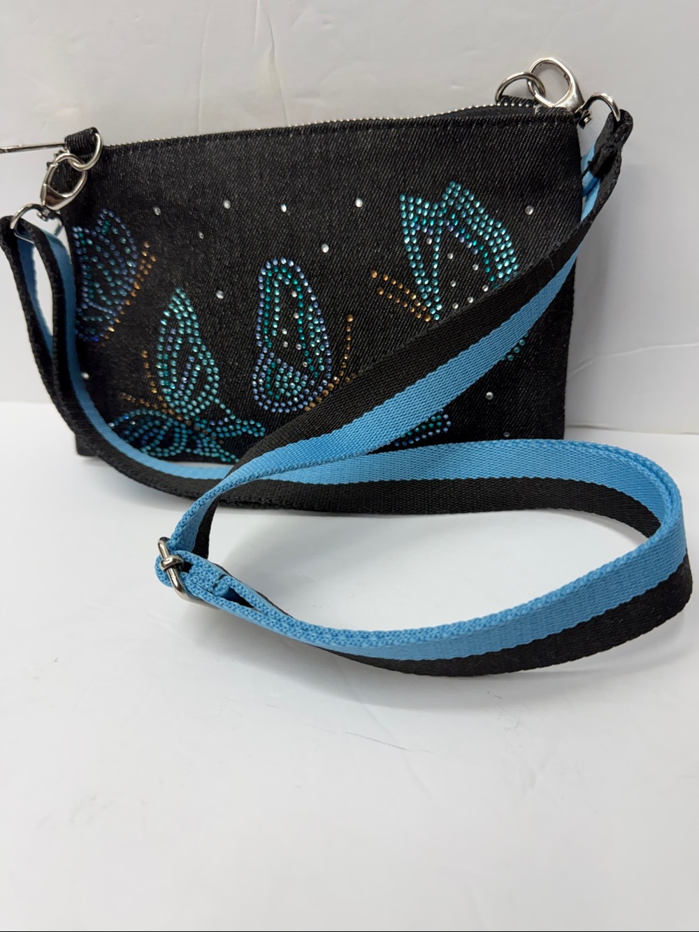 Brighton Denim Crossbody with Turquoise Beaded Butterfly Accents